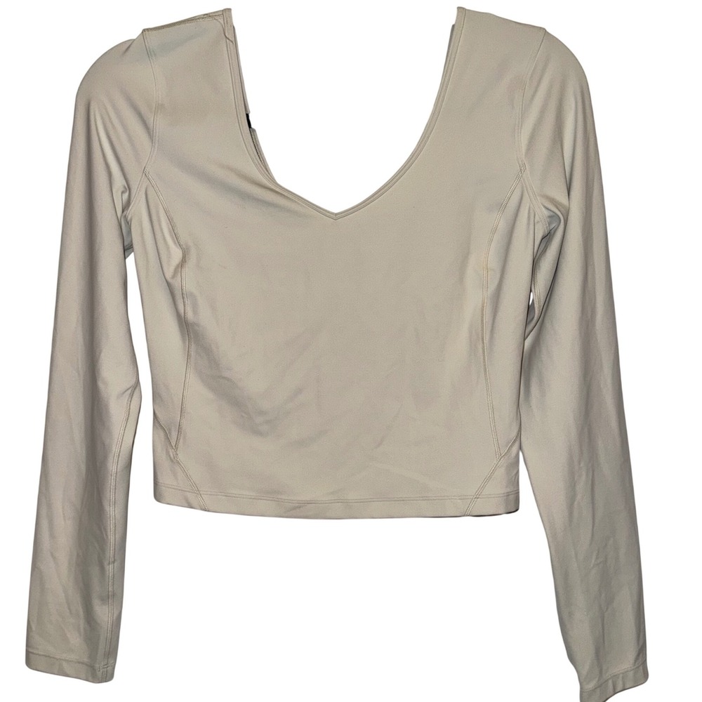 Lululemon Align Long Sleeve Shirt Beige Tan V-Neck Cropped Nulu Top Womens